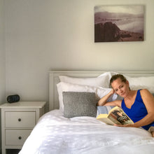 Load image into Gallery viewer, Natural-Bamboo-Queen-quilt-cover-set-Aura-Woman-on-bed-reading-book-image