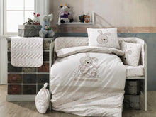 Load image into Gallery viewer, Organic-Cotton-Baby-Cot-sheet-quilt-set-Bunny-Rabbit-Elina-Beige-four-piece-image
