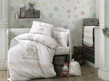 Load image into Gallery viewer, Organic-Cotton-Baby-Cot-sheet-quilt-set-bunny-rabbit-Elina-Pink-four-piece