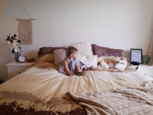 Load image into Gallery viewer, Organic-Natural-eco-friendly-cotton-sateen-quilt-cover-set-Florance-brown-gold-king-size-girl-and-dog