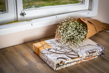 Load image into Gallery viewer, organic-cotton-quilt-cover-set-Paris-London-brown-gold-yellow-queen-size-with-flowers-resized
