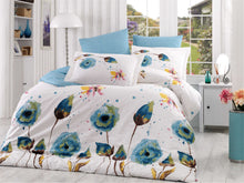 Load image into Gallery viewer, organic-cotton-quilt-cover-set-Poppy-Turquoise-white-flower-queen-size