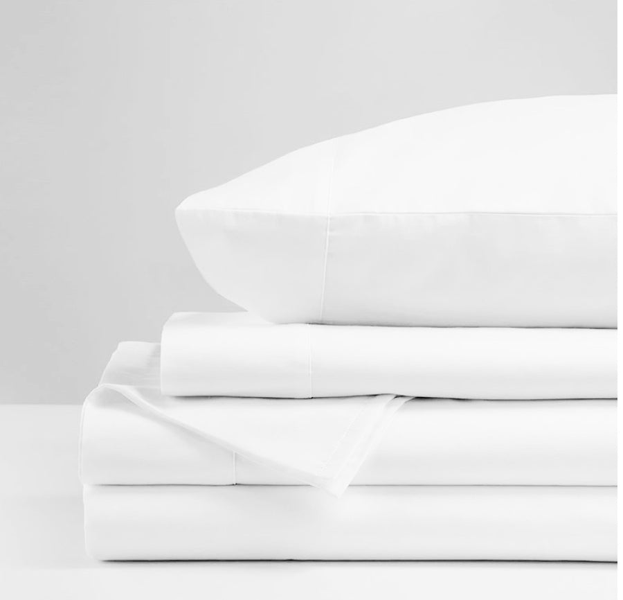 White cotton sateen sheet set luna luxury