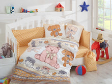 Load image into Gallery viewer, Organic-Cotton-Baby-Cot-sheet-quilt-set-Cuddly-Mustard-Cot-Set-ten-piece-Image
