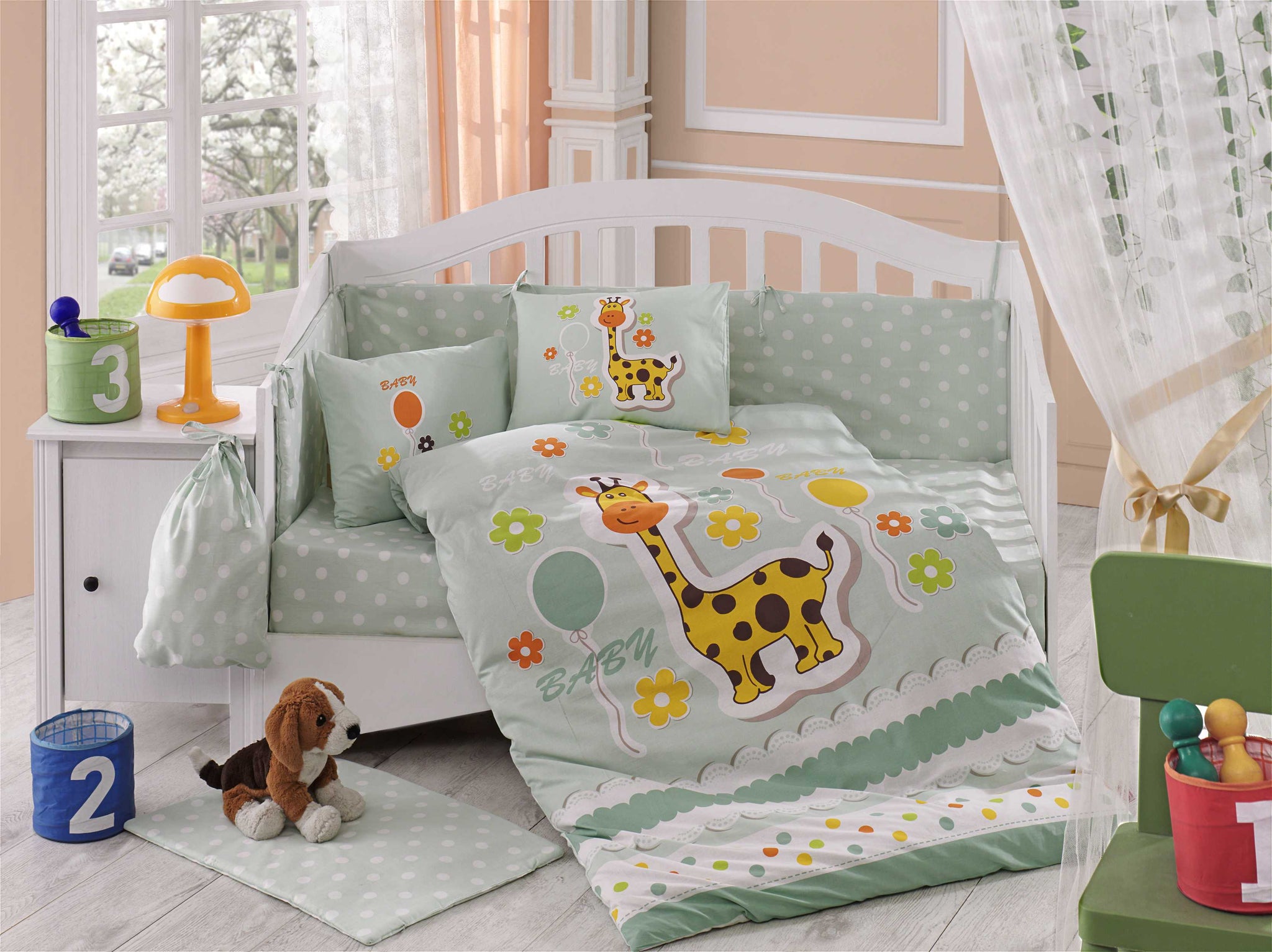 10 Piece Giraffe Cot Set Mint – Luna Luxury Linen