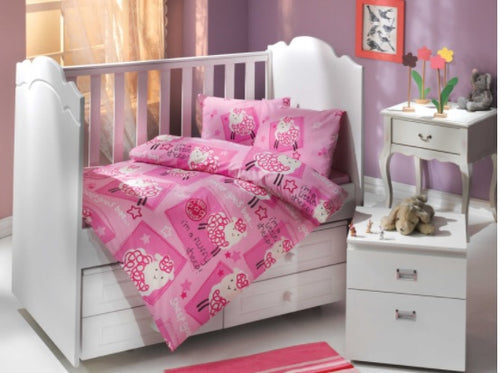 Organic-Cotton-Baby-Cot-sheet-quilt-set-Little-sheep-pink-four-piece-image
