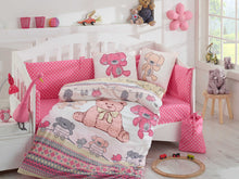 Load image into Gallery viewer, Organic-Cotton-Baby-Cot-sheet-quilt-set-teddy-bear-Cuddly-Pink-four-piece