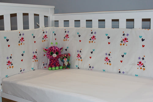 Organic-Natural-eco-friendly-cotton-half-cot-baby-bumper-birds-white-two-cats-image