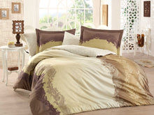 Load image into Gallery viewer, Organic-Natural-eco-friendly-cotton-sateen-quilt-cover-set-Florance-brown-gold-queen-size