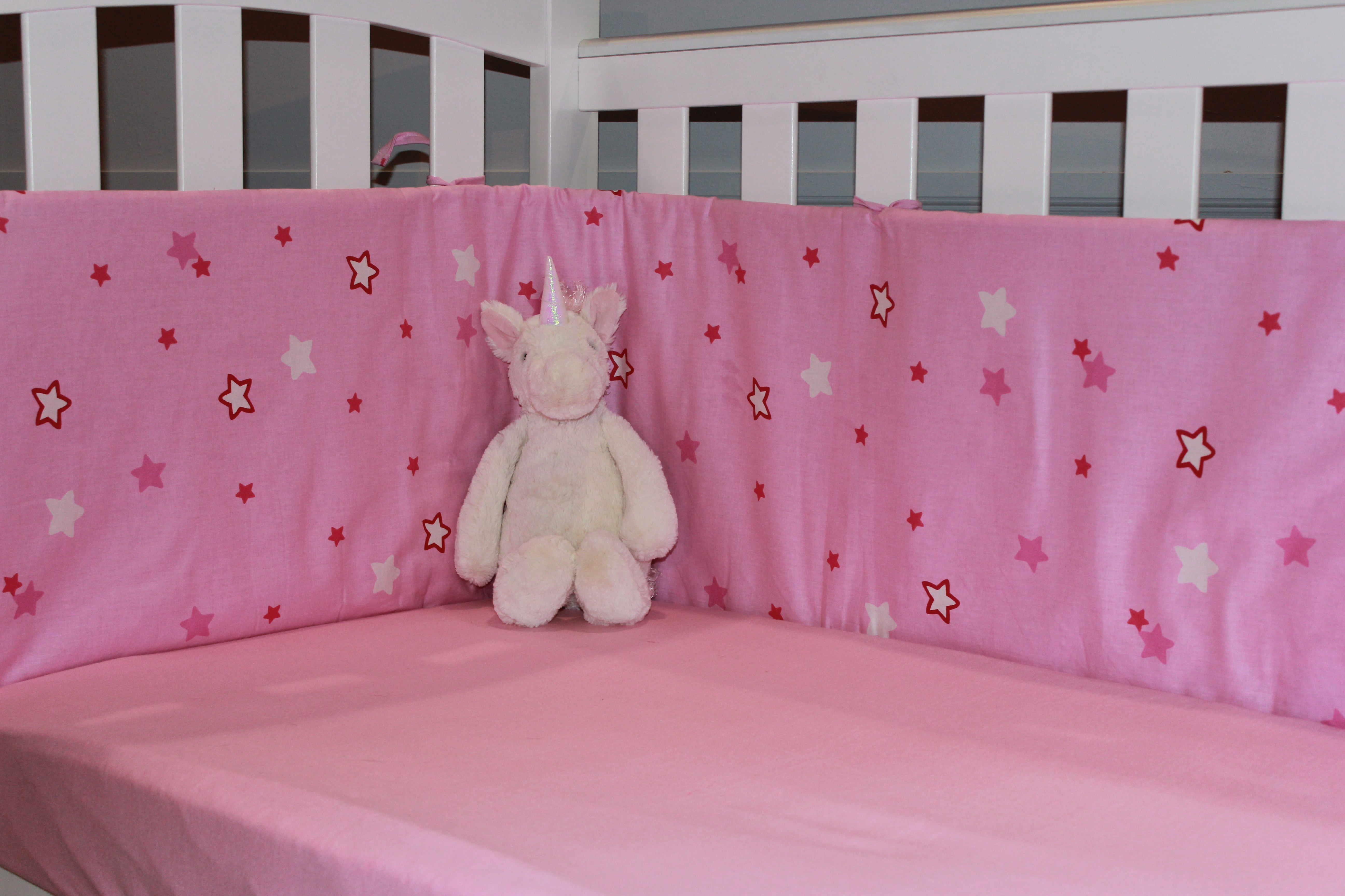 Cot Baby Bumper Big Stars Pink Luna Luxury Linen