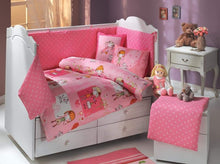 Load image into Gallery viewer, organic-natural-eco-friendly-cotton-half-cot-bumper-pink-flowers-girls-cot-display-image